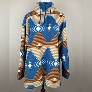 Santana Blue & Brown Lightweight Fleece Jacket. 2 Side Pockets. Size- M